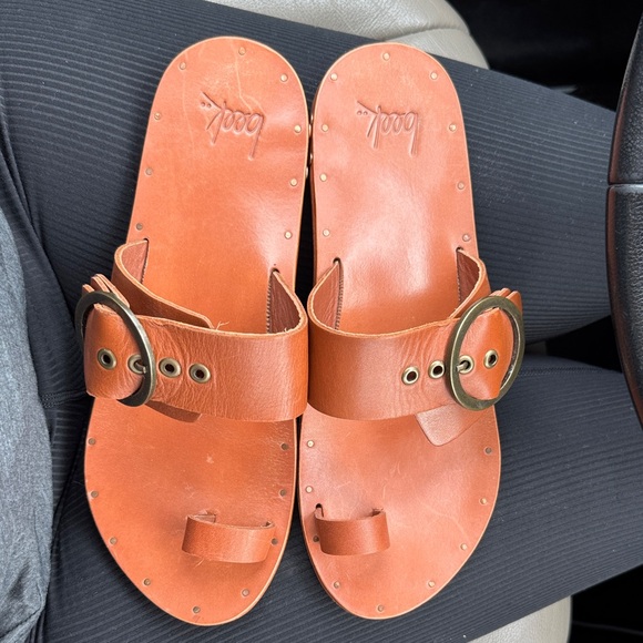 Beek swift toe ring Brown Leather Slide Sandals with Buckle - Picture 1 of 4